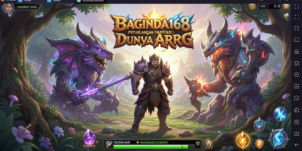 Screenshot gameplay <strong>BAGINDA168</strong> menampilkan pertarungan epik di dunia fantasi.