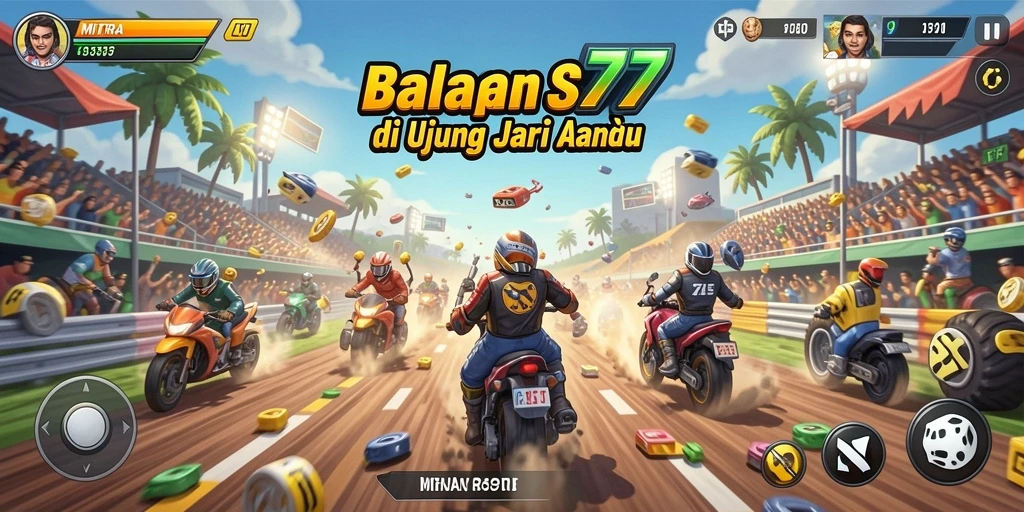Tampilan gameplay balapan yang mendebarkan di MITRA77.