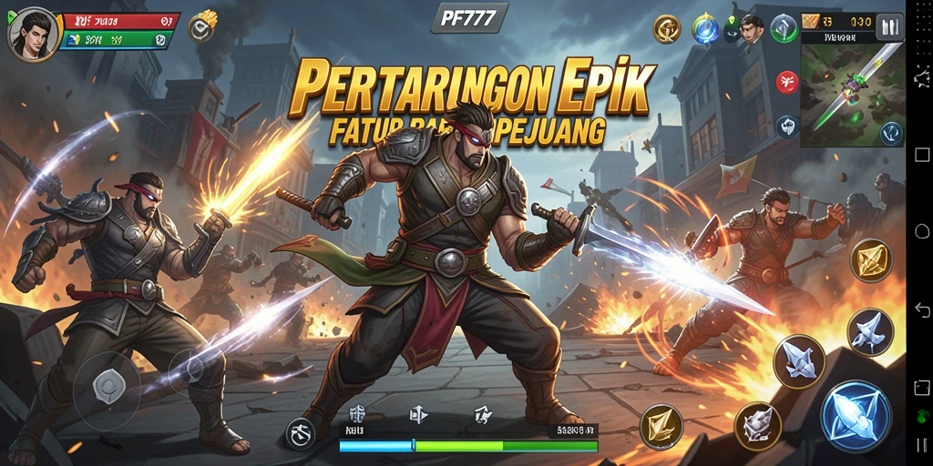 Tampilan gameplay PF777 dengan pertarungan seru dan karakter beragam.